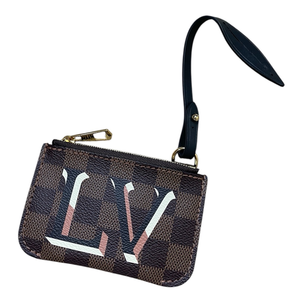 Louis Vuitton Leather Canvas Brown X Pink Damier Ebene Lv Logo Card Holder Pouch